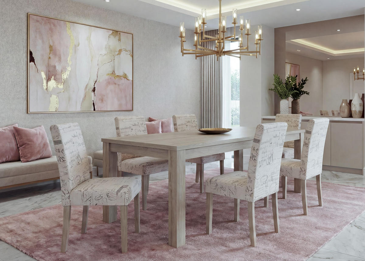 ESSZIMMERSTUHL SCHRIFT Beige 6er-Set - Beige/Creme, Textil (43/90/56cm) - MCW