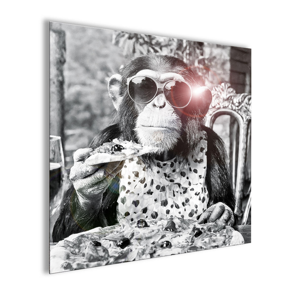 GLASBILD 50x50 cm Küche Affe schwarz weiß - Schwarz/Weiß, Glas (50/50cm) - artissimo