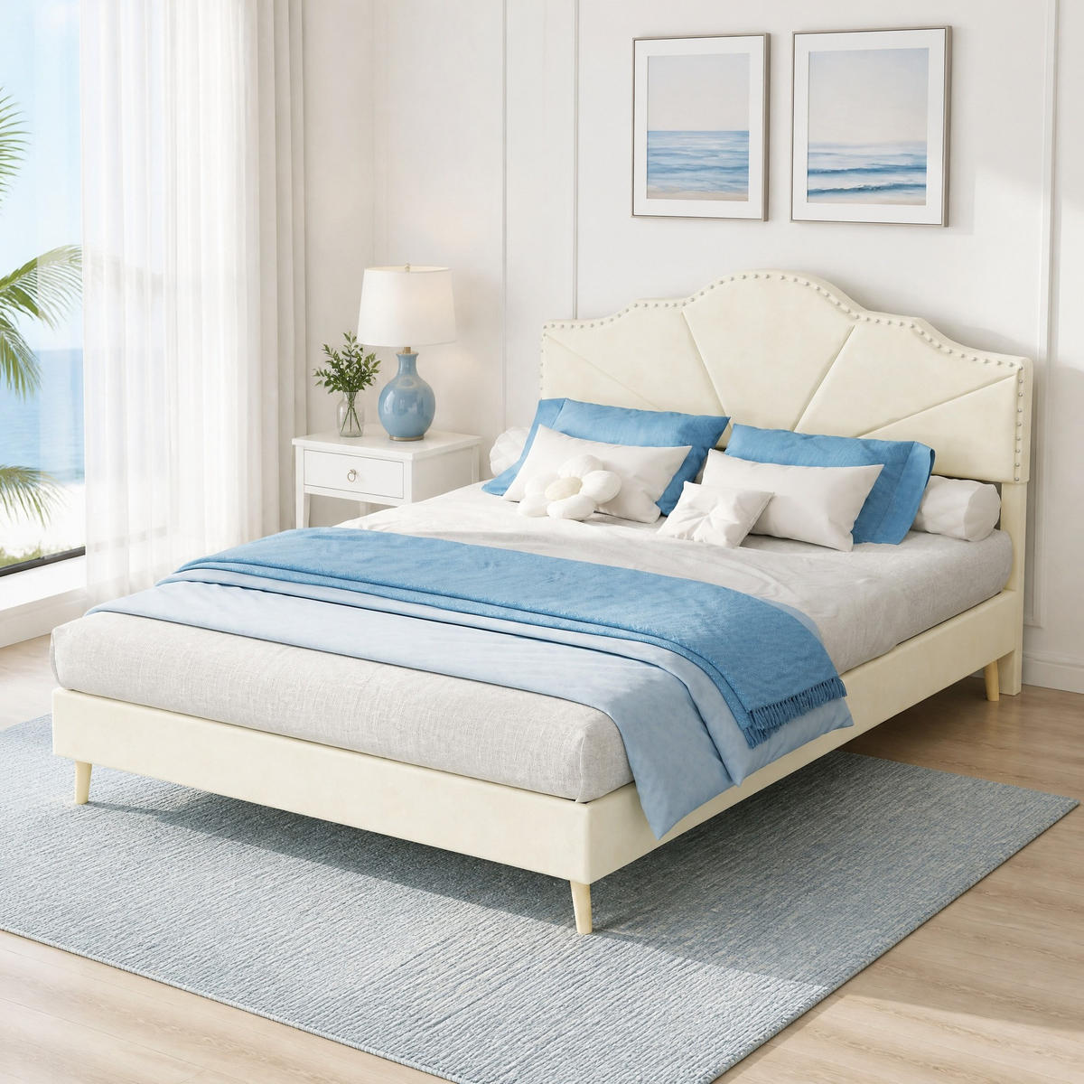 POLSTERBETT 140/200 mit weichem Kopfteil ohne Hebestange, in Beige - Beige, Holzwerkstoff/Textil (140/200cm) - EVRYAE