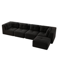 ECKSOFA 386/177/69 cm schwarz aus Cord mit modularem Design und rutschfestem Standfuß - Schwarz, Textil (177/386cm) - OKWISH