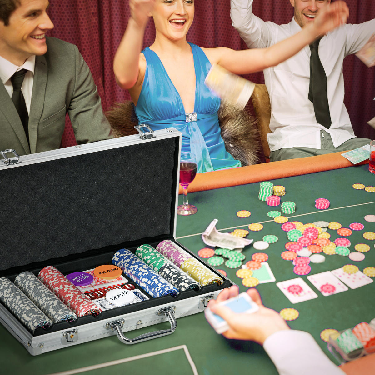 POKERKOFFER Set, 500 Pokerchips 11,5 Gramm, Pokerset mit Schloss Silber - Silberfarben, Metall (23.5/56cm)