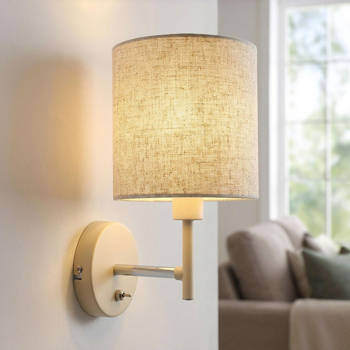 WANDLEUCHTE Metall Sand, Textilschirm, Kippschalter - Bernsteinfarben, Metall (15/26/20cm) - Globo Lighting