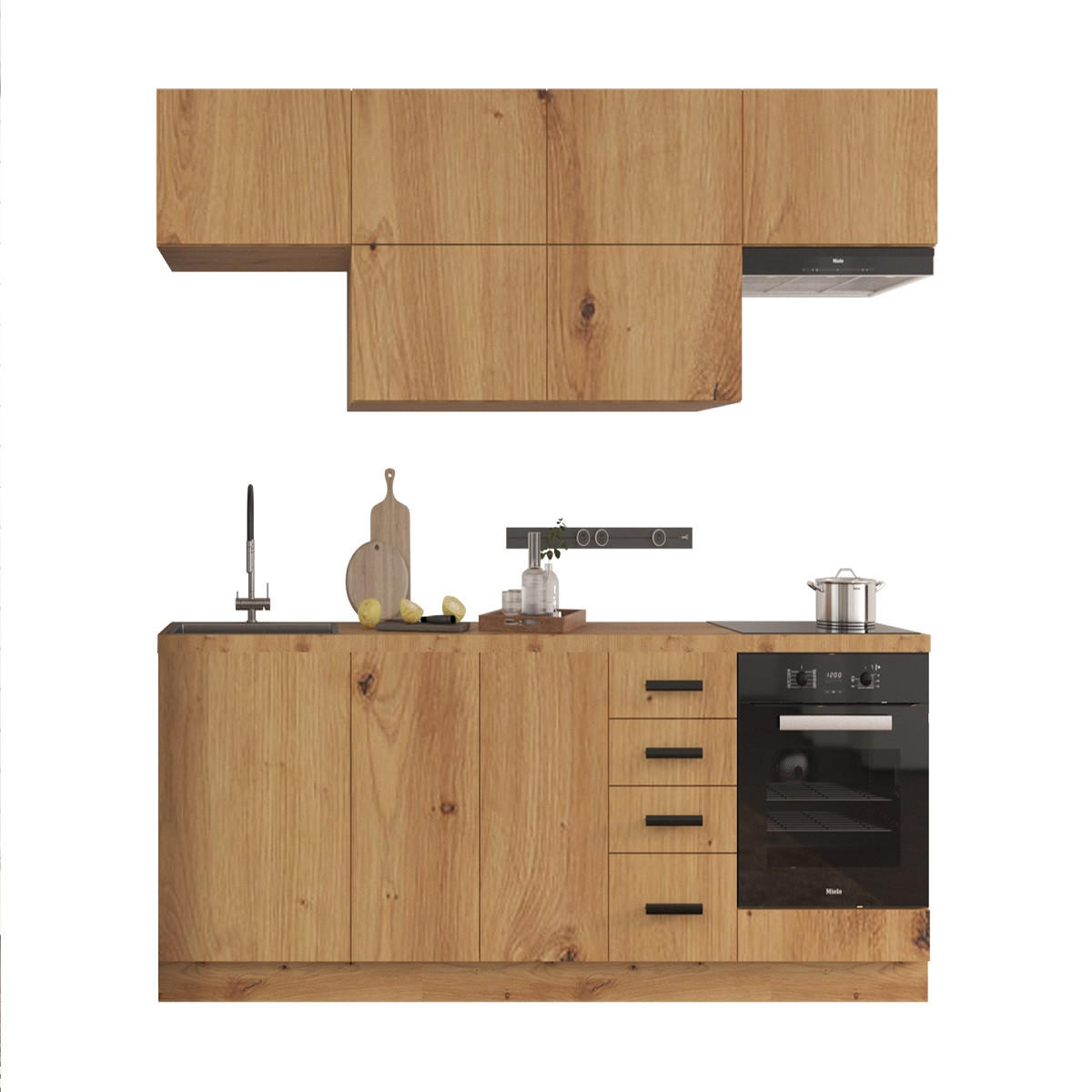 KÜCHENZEILE 240 - Langen KL2-M240 in Artisan Eiche - Schwarz/Eiche Artisan, Holz/Metall (240/212/58cm)