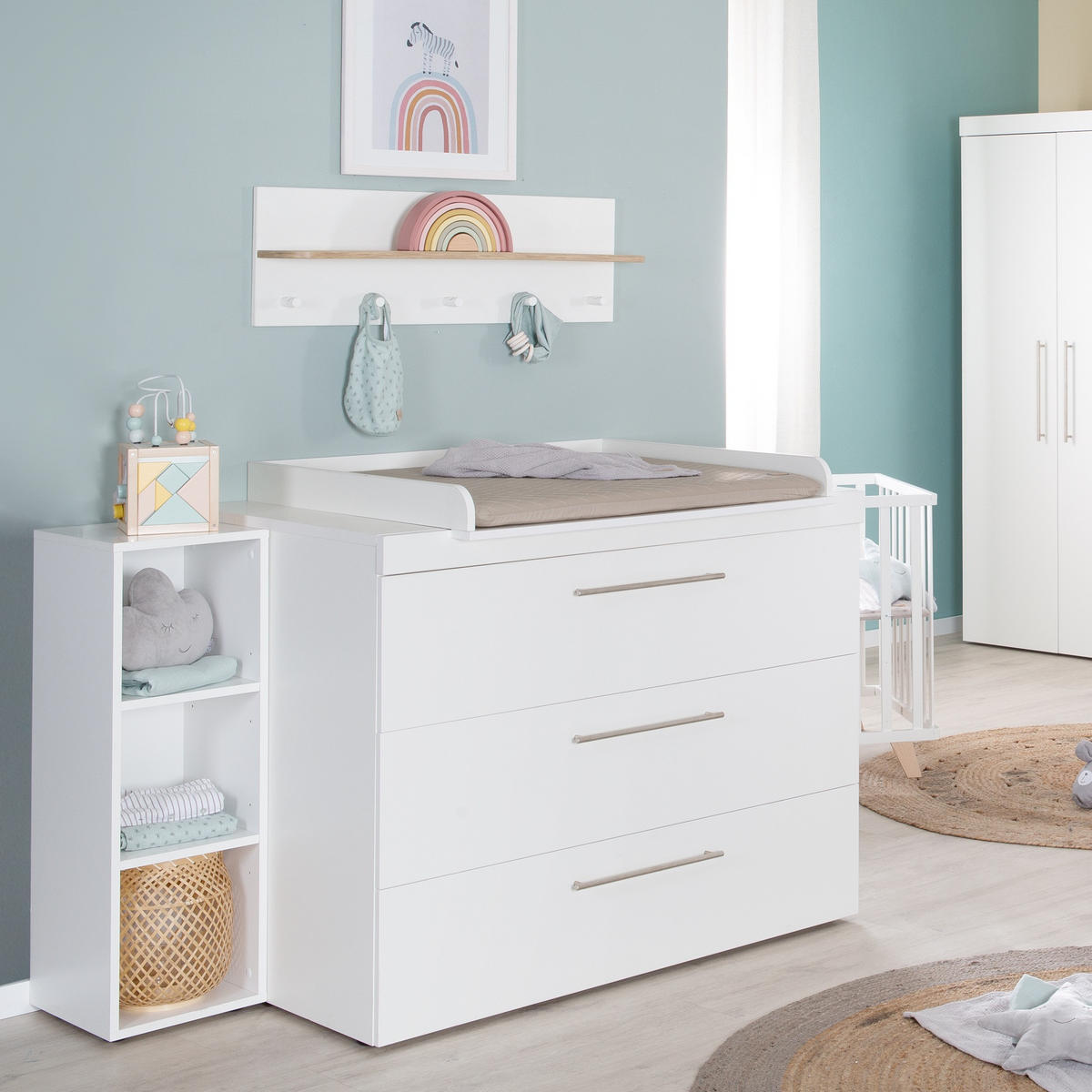 BABYZIMMER-SET Kimi 3-teilig - Silberfarben/Weiß, Holzwerkstoff/Metall (138/195/52.5cm) - Roba