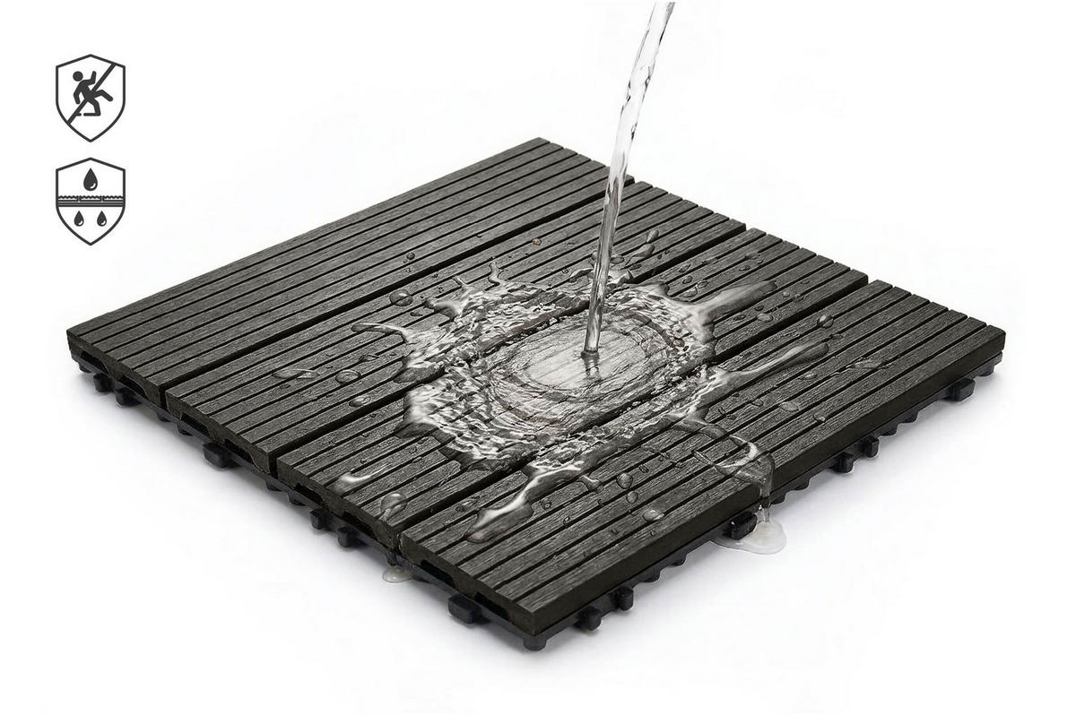 30ER-SET Terrassenplatten aus Verbundwerkstoff von SERRA, grau, geriffelt, 30 x 30 cm - Grau, Holzwerkstoff (30/30/2cm) - Casanoov