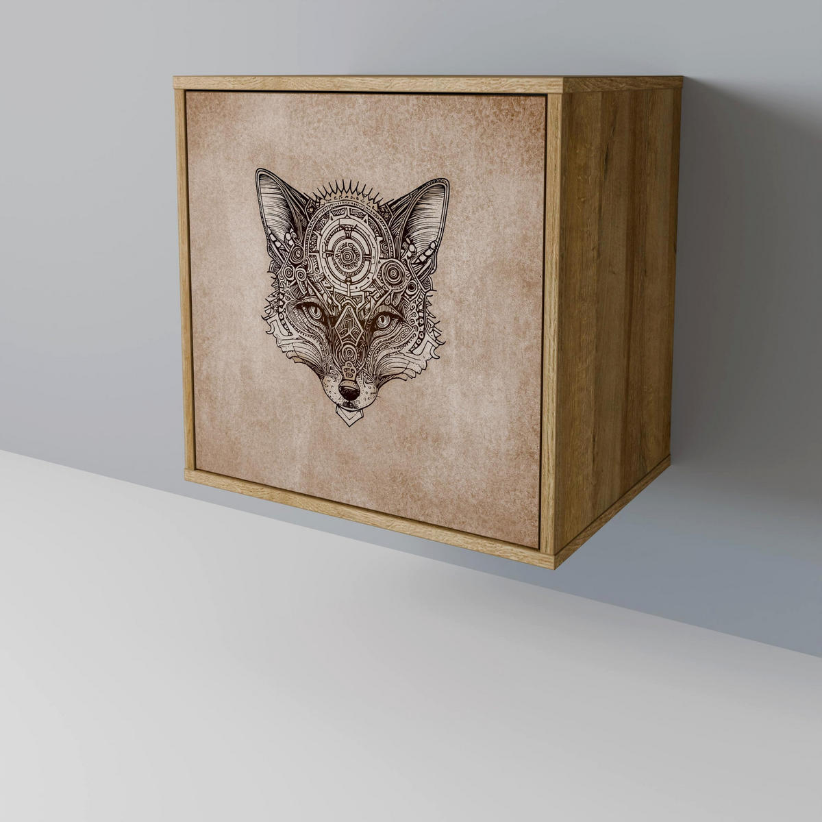 SIDEBOARD STEAMPUNK CLAN, Eichefarben, 57,5x42x75,5 cm, Goldfarbene Metallfüße - Eichefarben/Goldfarben, Holzwerkstoff/Metall (57.5/75.5/42cm) - SpaceRebels