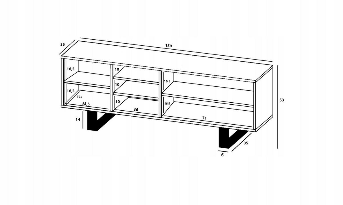 TV-LOWBOARD Apollo Eiche wotan Graphit Matt mit Metallbeinen 150 cm - Graphitfarben/Schwarz, Holzwerkstoff/Metall (150/53/35cm) - Meble Lindner