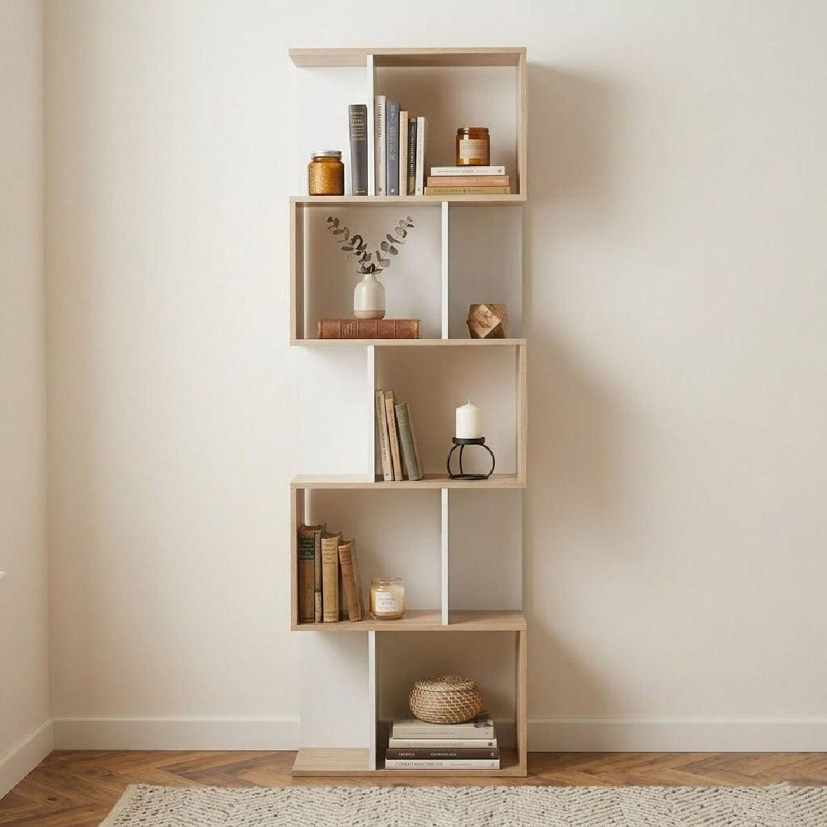 BÜCHERREGAL mit mehreren Fächern H180 cm - Dekor Holz und Weiß - Eschefarben, Holzwerkstoff (24/180/29cm) - Calicosy