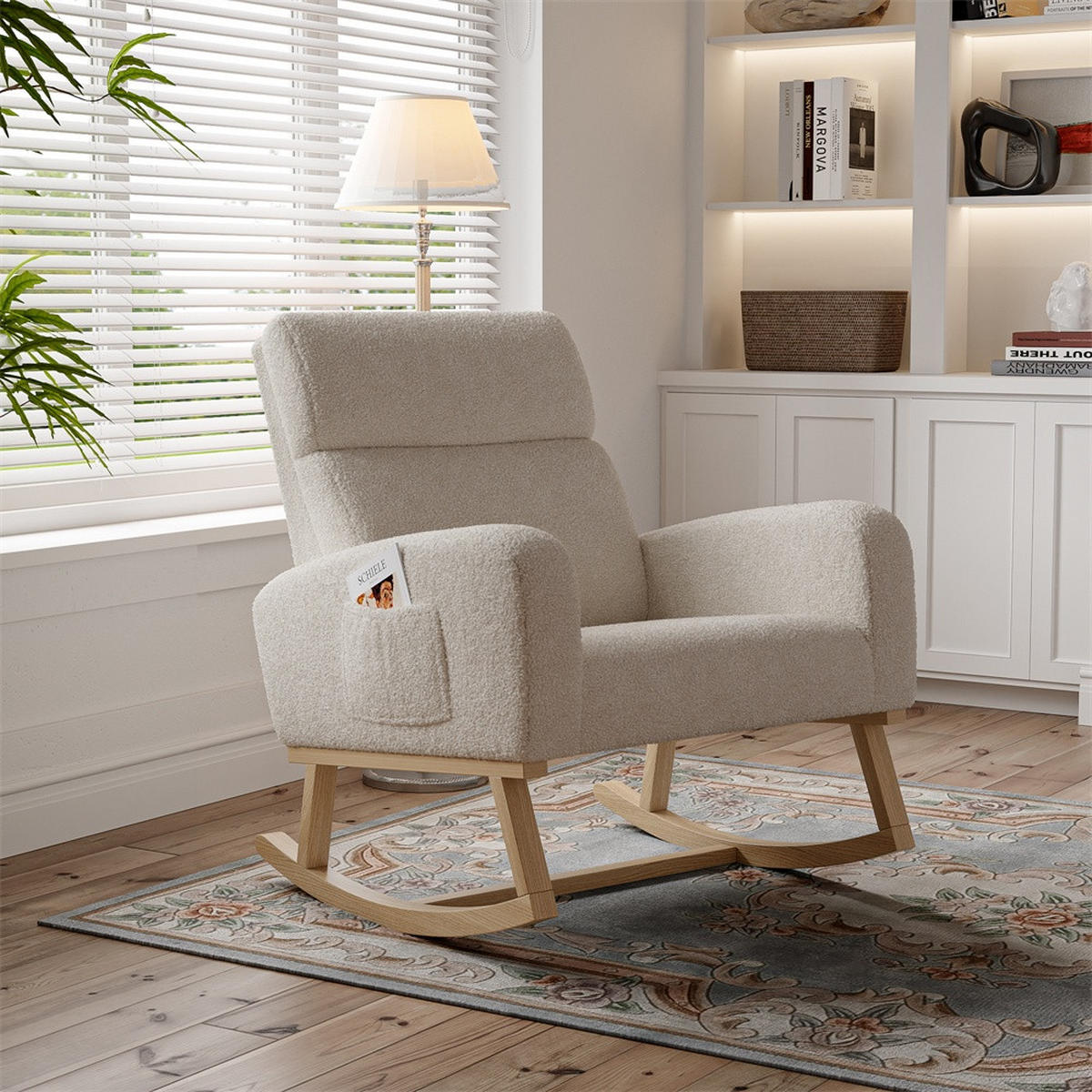 SCHAUKELSTUHL mit Armlehnen - Relaxsessel mit praktischer Seitentasche - Beige - Beige, Textil (69.2/87/78.5cm) - DELFA