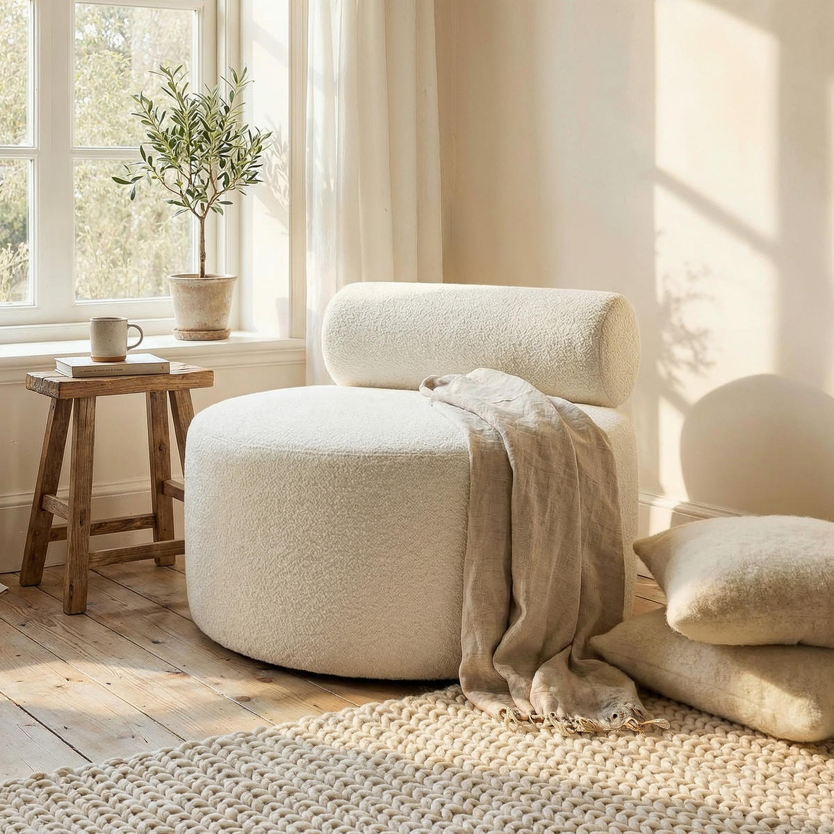 SESSEL CHERRY 90/78 cm, in Creme - Creme, Textil (90/78/90cm) - Idohome