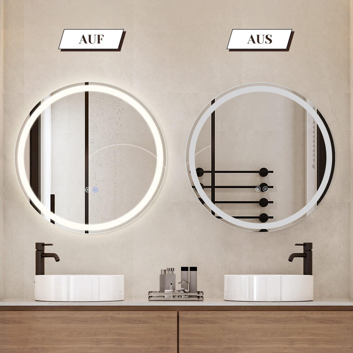 BADEZIMMERSPIEGEL Mainz mit LED-Leuchte Ø60 cm - Weiß, Glas (60/2.5/60cm) - Nettlife