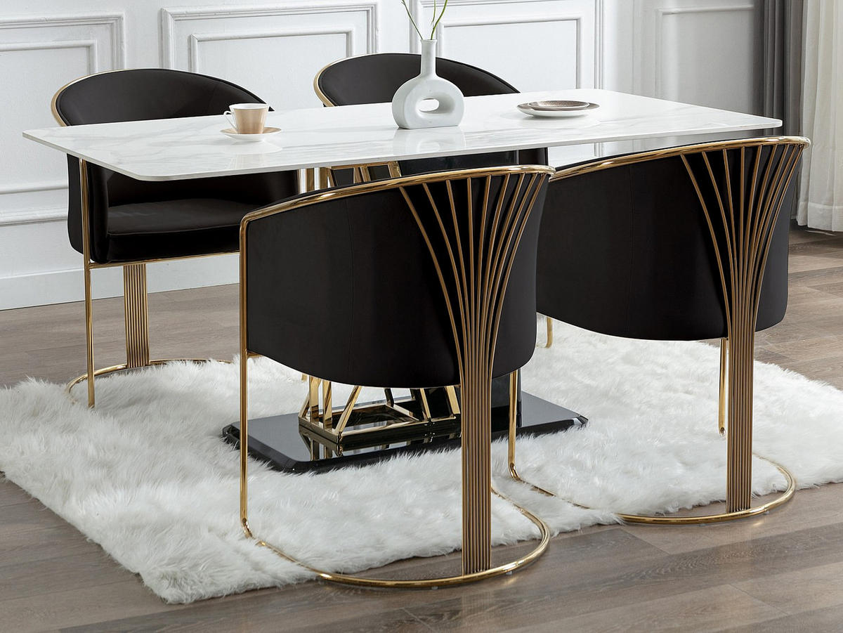 STUHL mit Armlehnen 6er-Set - Samt & Metall - Schwarz und Goldfarben - JOSETHE - Schwarz, Textil (52.5/82.5/59.5cm) - Pascal Morabito