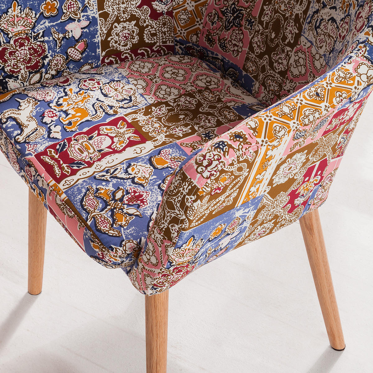 ARMLEHNENSTUHL - Gemustert - Webstoff / Eiche massiv - Multicolor, Textil (58/84/60cm) - home24