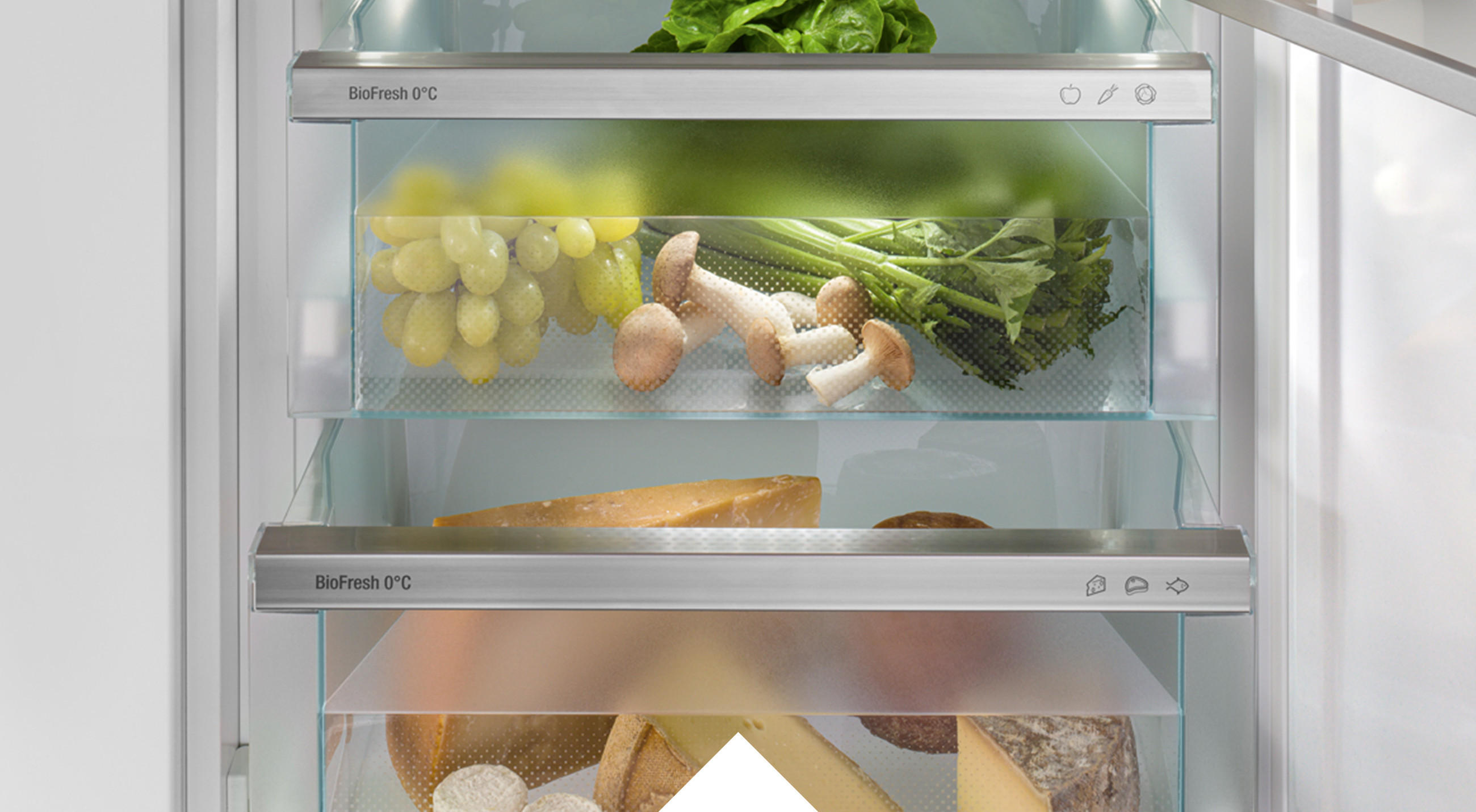 Detailaufnahme von Kühlfach mit BioFresh-Funktion in einen Kühlschrank von LIEBHERR.