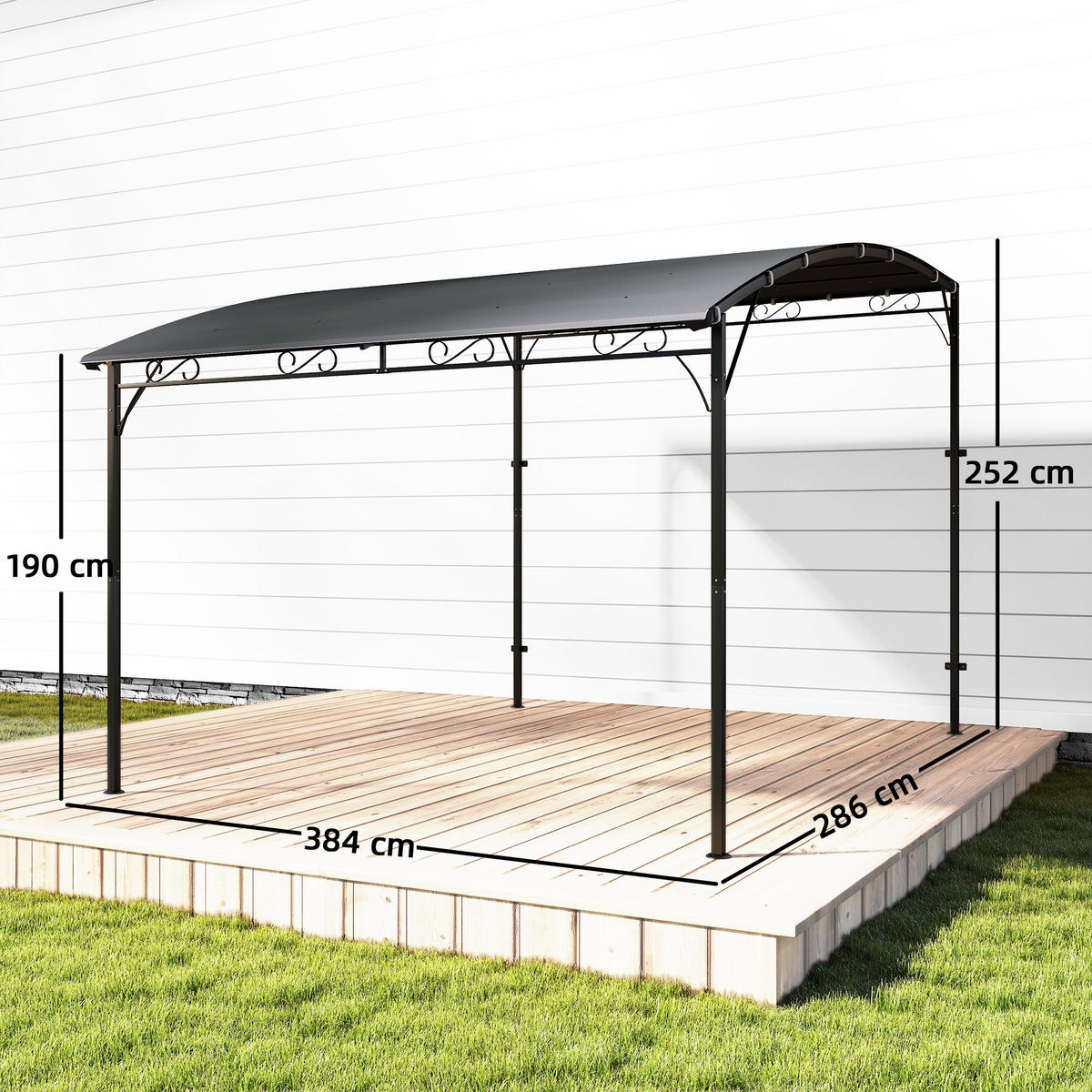 PERGOLA Polyester Metall Grau - Dunkelgrau/Grau, Metall (286/252/384cm) - Outsunny