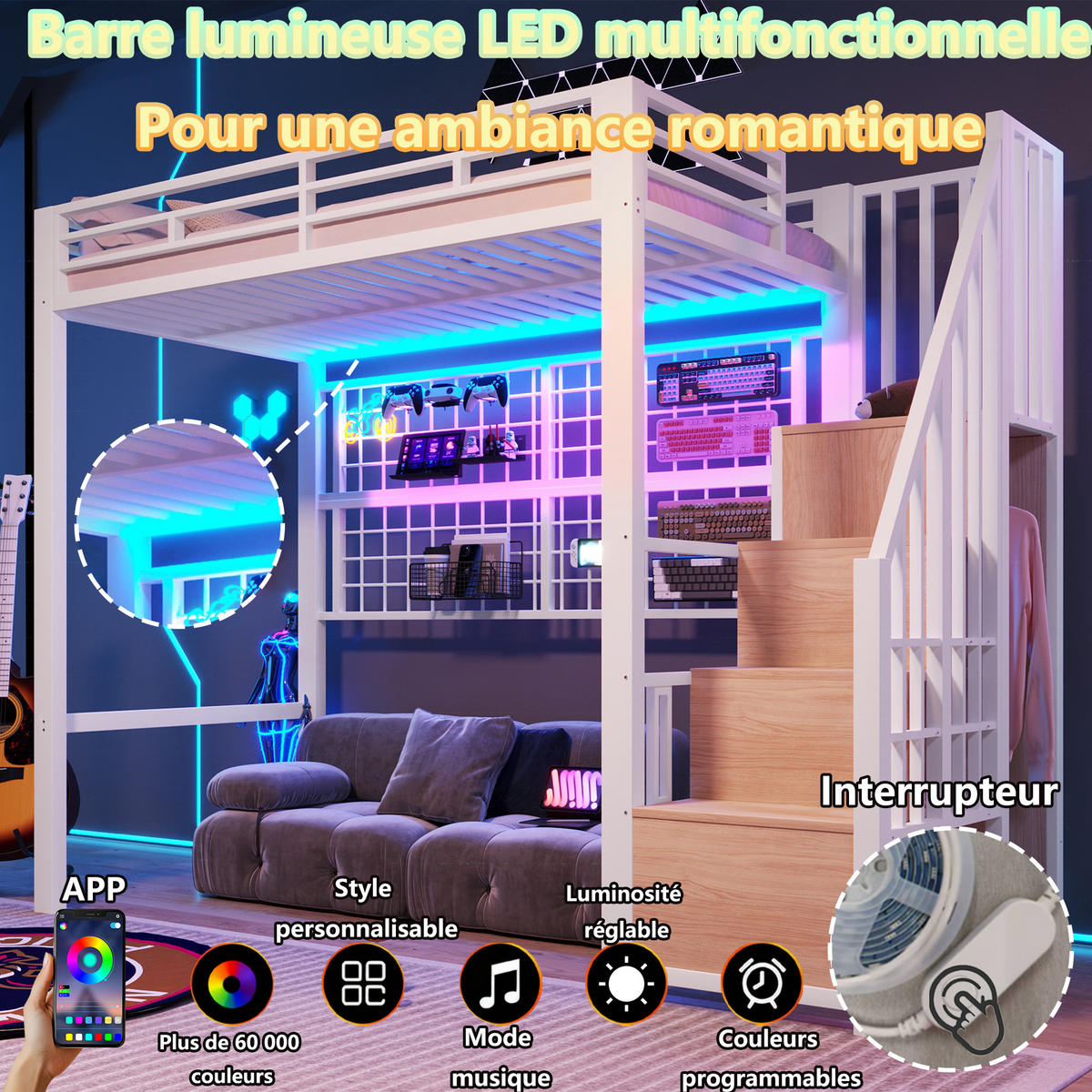 HOCHBETT 90x200 cm LED Schrank weiß - Weiß, Metall (90/200cm) - LEBENLANG