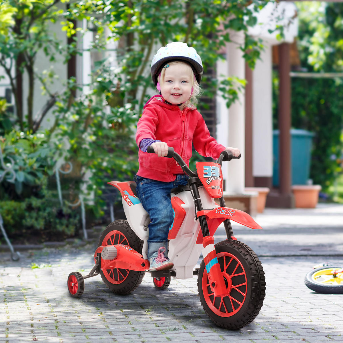 ELEKTRO KINDERMOTORRAD, Blau/Grün/ Rot, PP+ Metall - Rot, Kunststoff (106.5/51.5/68cm) - HOMCOM