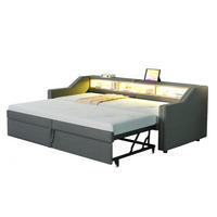 POLSTERBETT 90/200 cm ausziehbar mit LED, USB, Ablagefächern und 2 Federkernmatratzen, Dunkelgrau - Dunkelgrau, Holzwerkstoff (90/200cm) - Redom