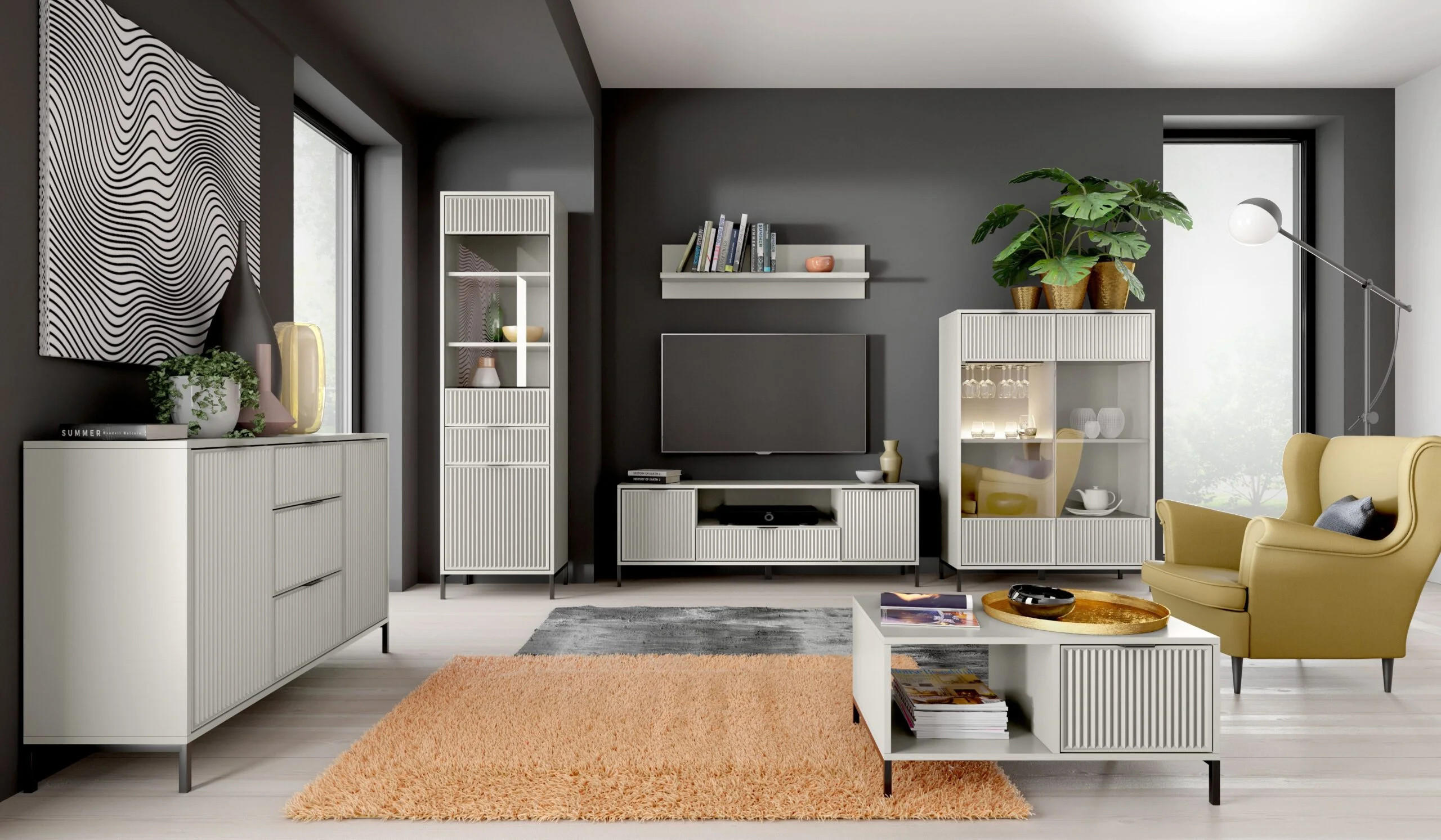 VITRINESCHRANK LINKA STYLES LS-05 - Kaschmir, Holzwerkstoff (55/196/41cm) - Meblini