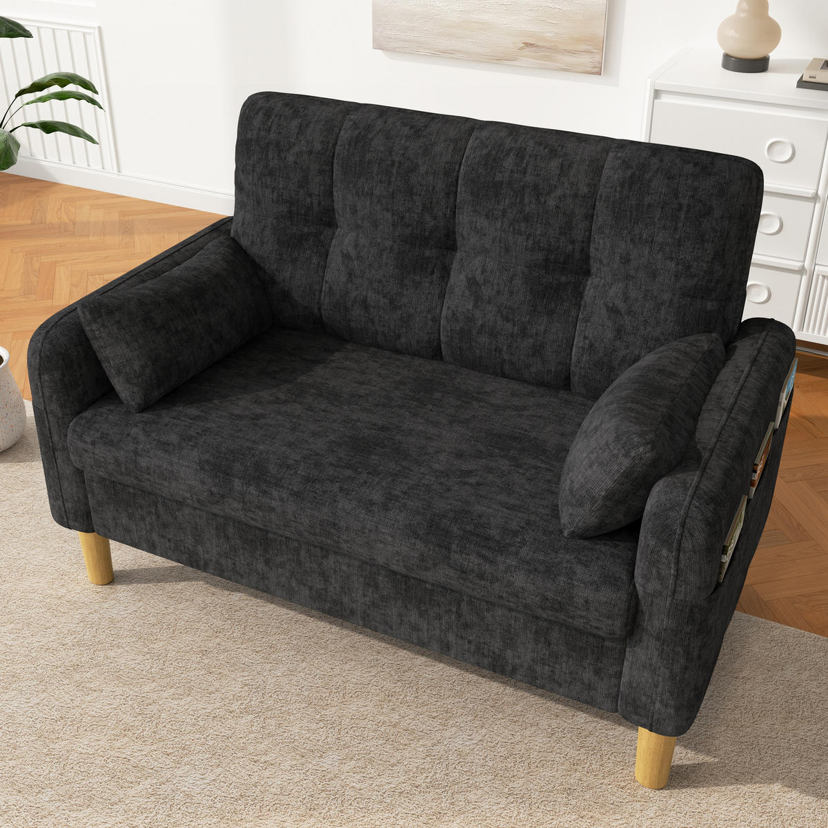 2-SITZER-SOFA Chenille mit Aufbewahrungstasche, DE-33242, Grau - Grau, Holzwerkstoff (119/85/78cm) - ComfortXL