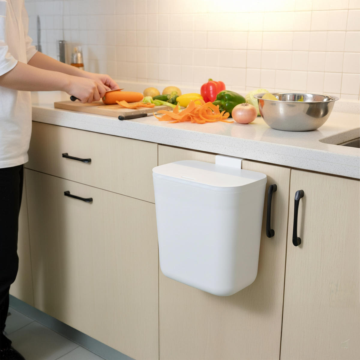 KÜCHENMÜLLEIMER 9L - Weiß, Kunststoff (26/28.5/15.5cm) - Relaxdays