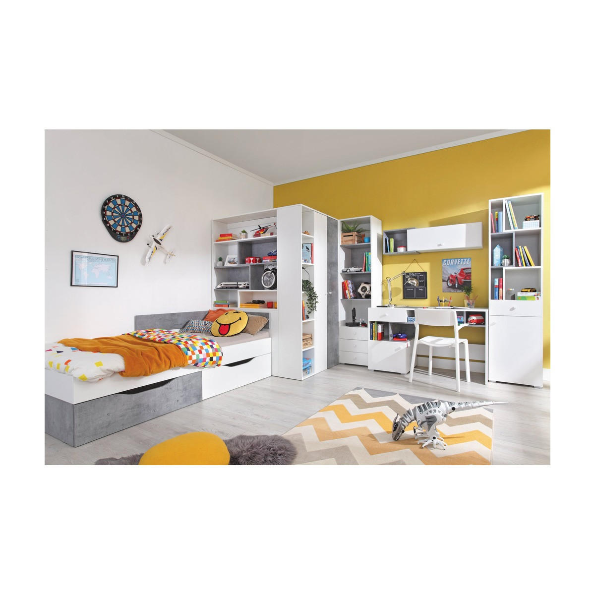 SCHLAFZIMMER Set 6-tlg. SIGMA System – Weiß / Grau - Weiß, Holzwerkstoff (135/190/135cm) - hi-markt