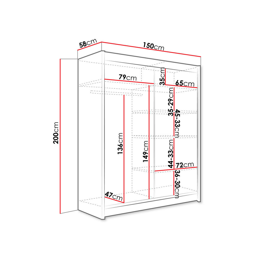 Thumbnail - Mirjan24 Schwebetürenschrank, Trüffeleiche, Metall, Rechteckig, 150x200x58 cm, Schlafzimmer, Kleiderschränke, Schwebetür...