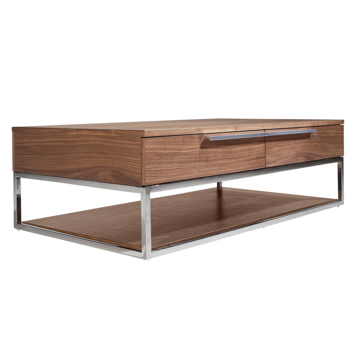 COUCHTISCH Rechteckiger Couchtisch Nussbaum und verchromter Stahl 120/70/37 cm - Edelstahlfarben/Nussbaumfarben, Holz (70/120/37cm) - ANGEL CERDA