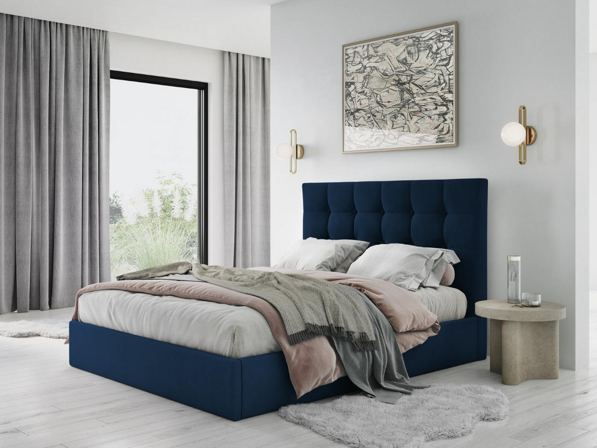 BETT mit Bettkasten und Kopfteil Phaedra aus Samt königsblau 180x200cm - Dunkelblau, Textil (180/200cm) - Micadoni