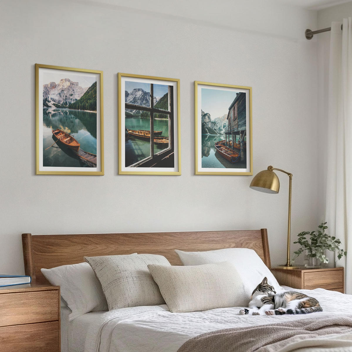 BILDER SET 3er Set - 40x60 cm Goldrahmen - Bootshaus am Bergsee - Goldfarben, Kunststoff (40/60cm) - TULUP