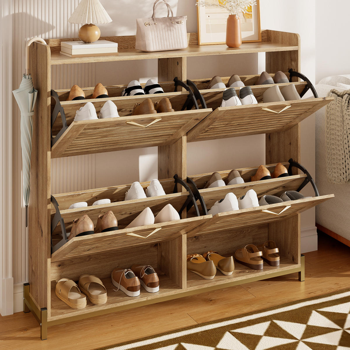SCHUHSCHRANK 108x24x100 cm Holzleisten - Naturfarben, Holz (108.5/100/24cm) - Fortuna Lai