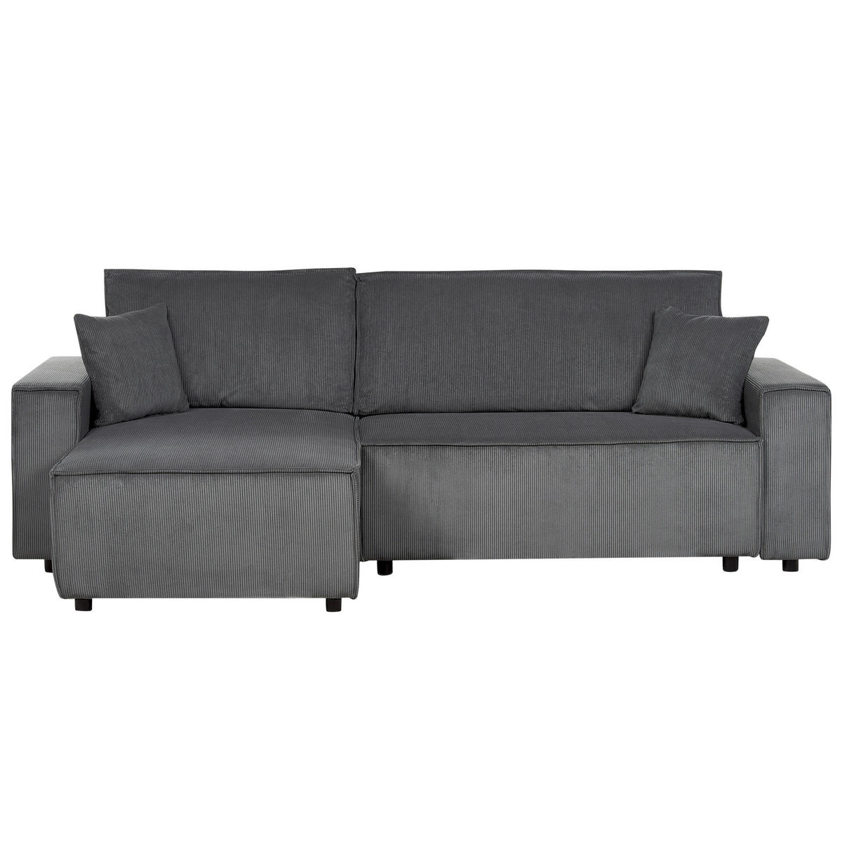 2-SITZER-ECKSOFA Cord graphitgrau linksseitig mit Schlaffunktion Abacka - Schwarz/Grau, Textil (247/147cm) - Beliani