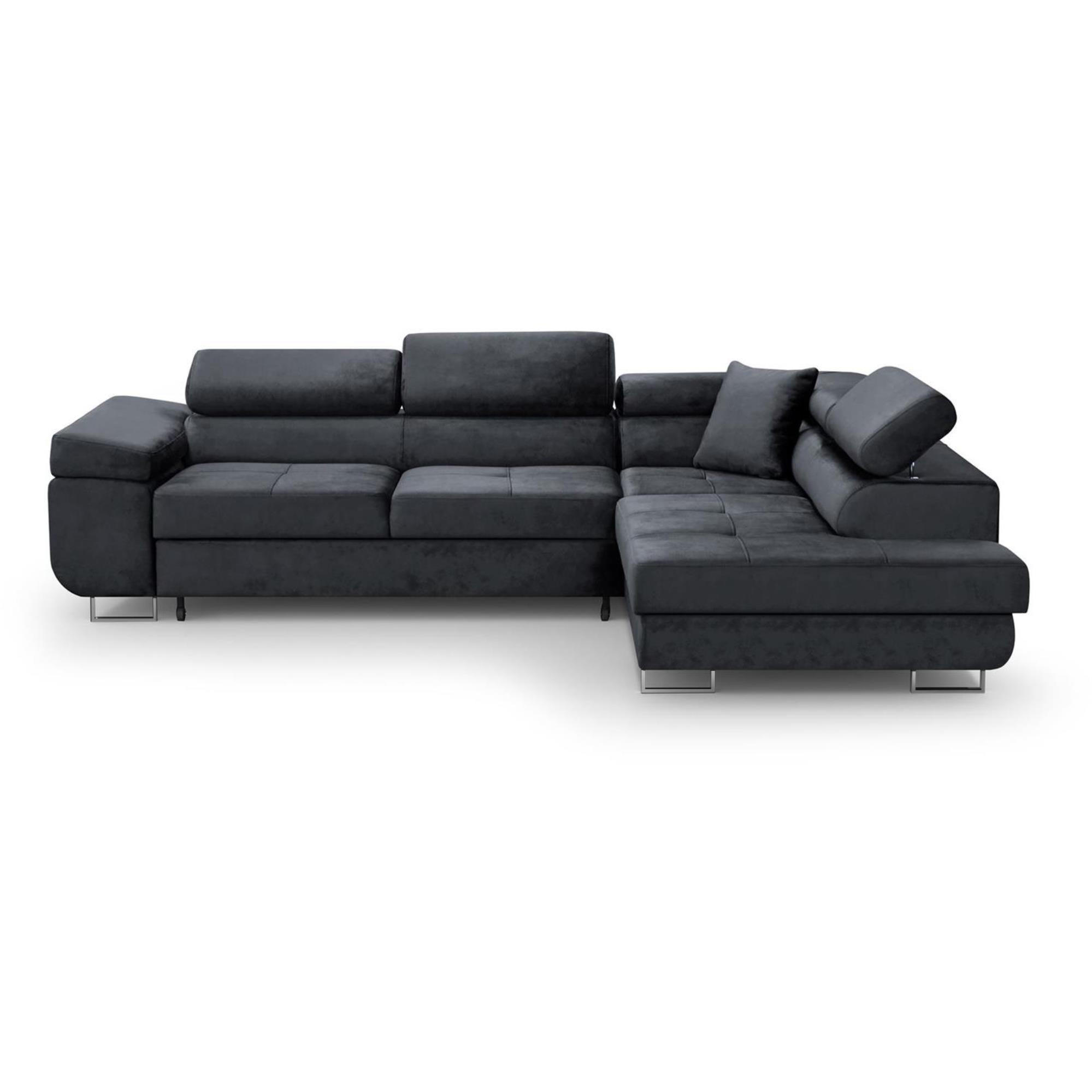 ECKSCHLAFSOFA Vild verstellbaren Kopfstützen, Schwarz, rechts - Chromfarben/Schwarz, Textil (275/203cm) - Beautysofa