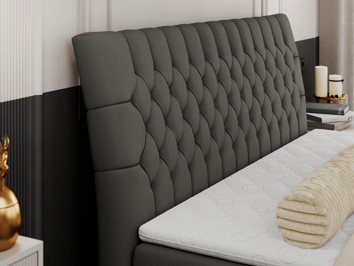 BOXBETT MILEN 180/200 Dunkelgrau Kunstleder - H3 - Dunkelgrau, Holz/Textil (180/200cm) - MKS