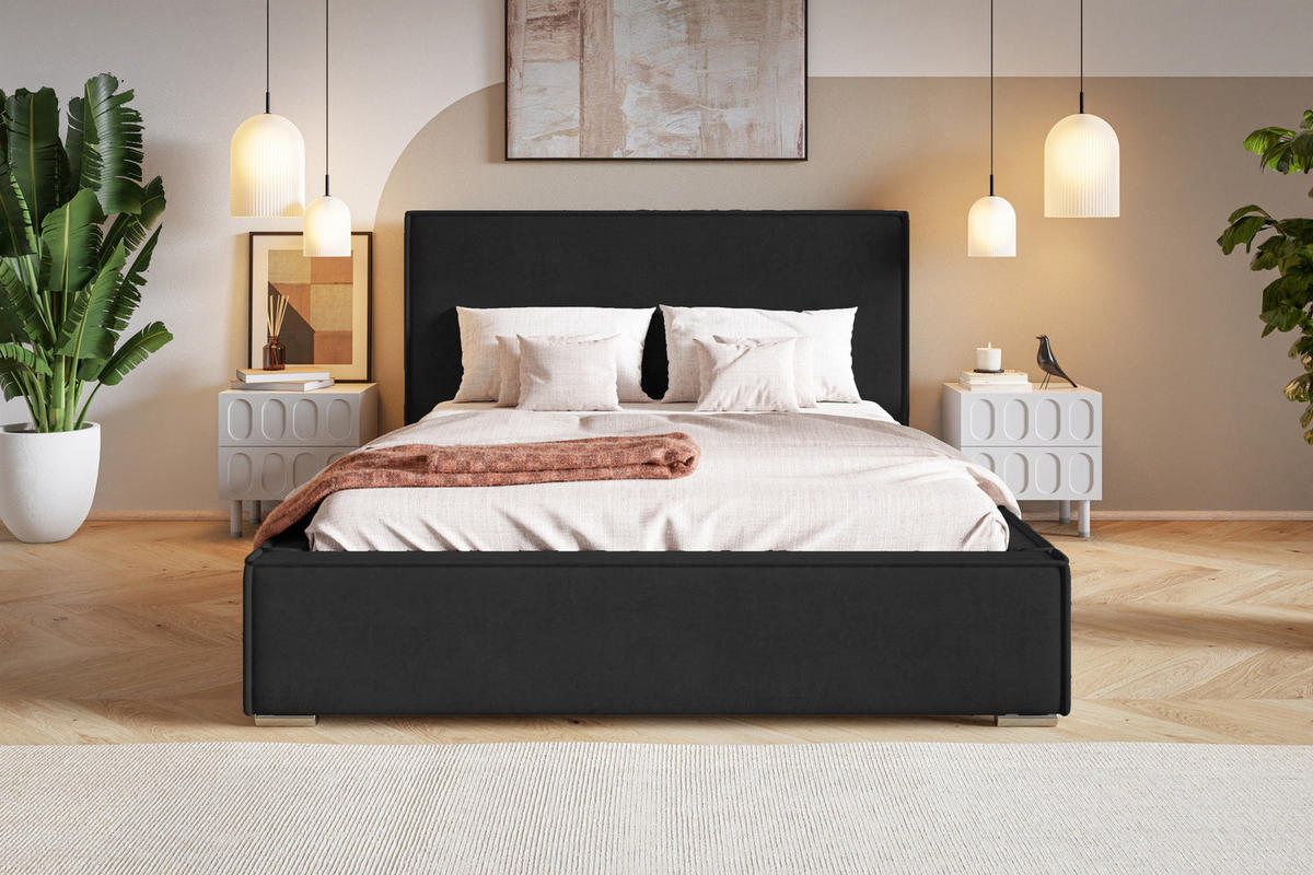 POLSTERBETT 160x200 Sydney mit Bettkasten, Schwarz - Schwarz, Holz/Textil (160/200cm) - Emporius