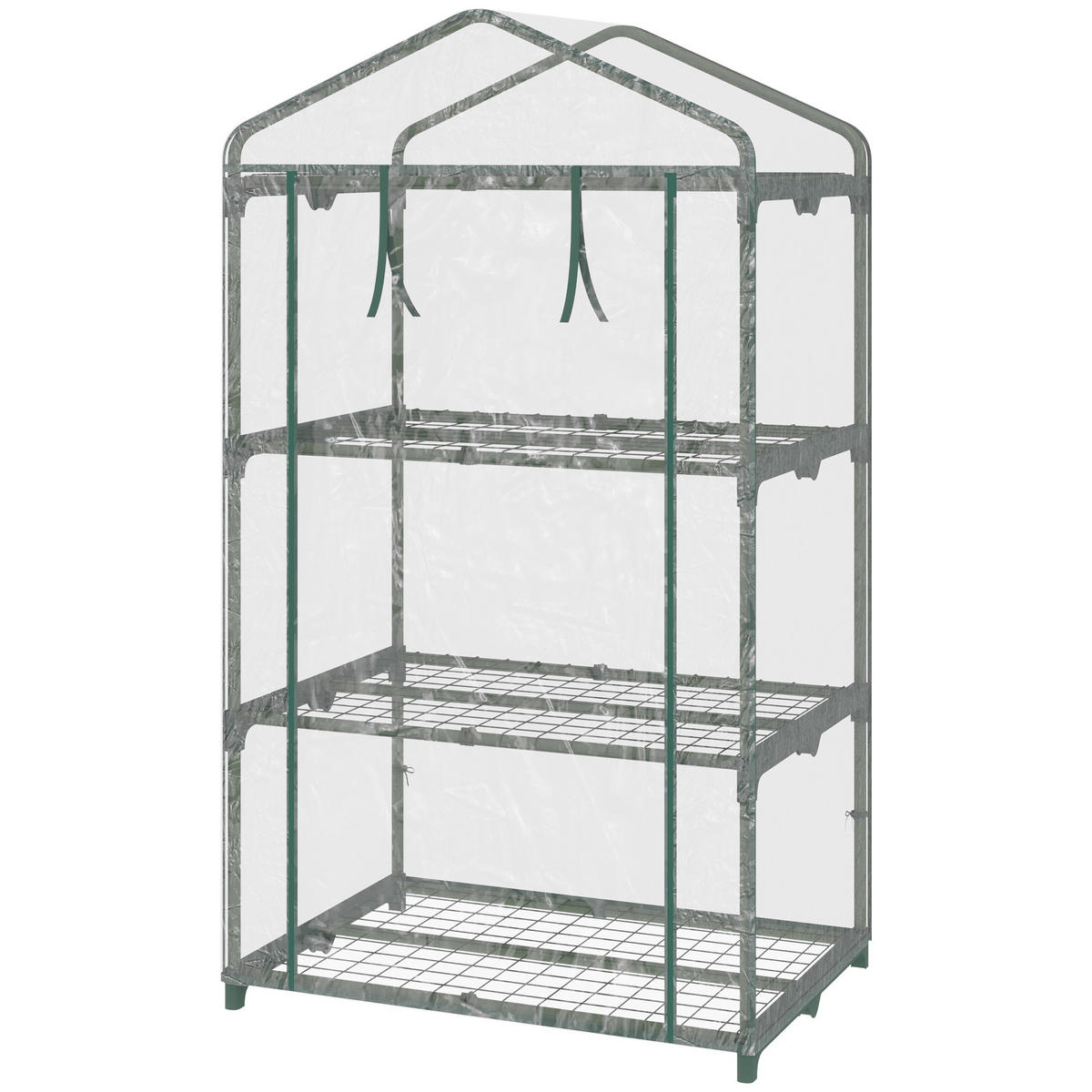 GEWÄCHSHAUS DE-11925 mit 3 Etagen & Tür Transparent - Grün, Metall (49/125/69cm) - ComfortXL