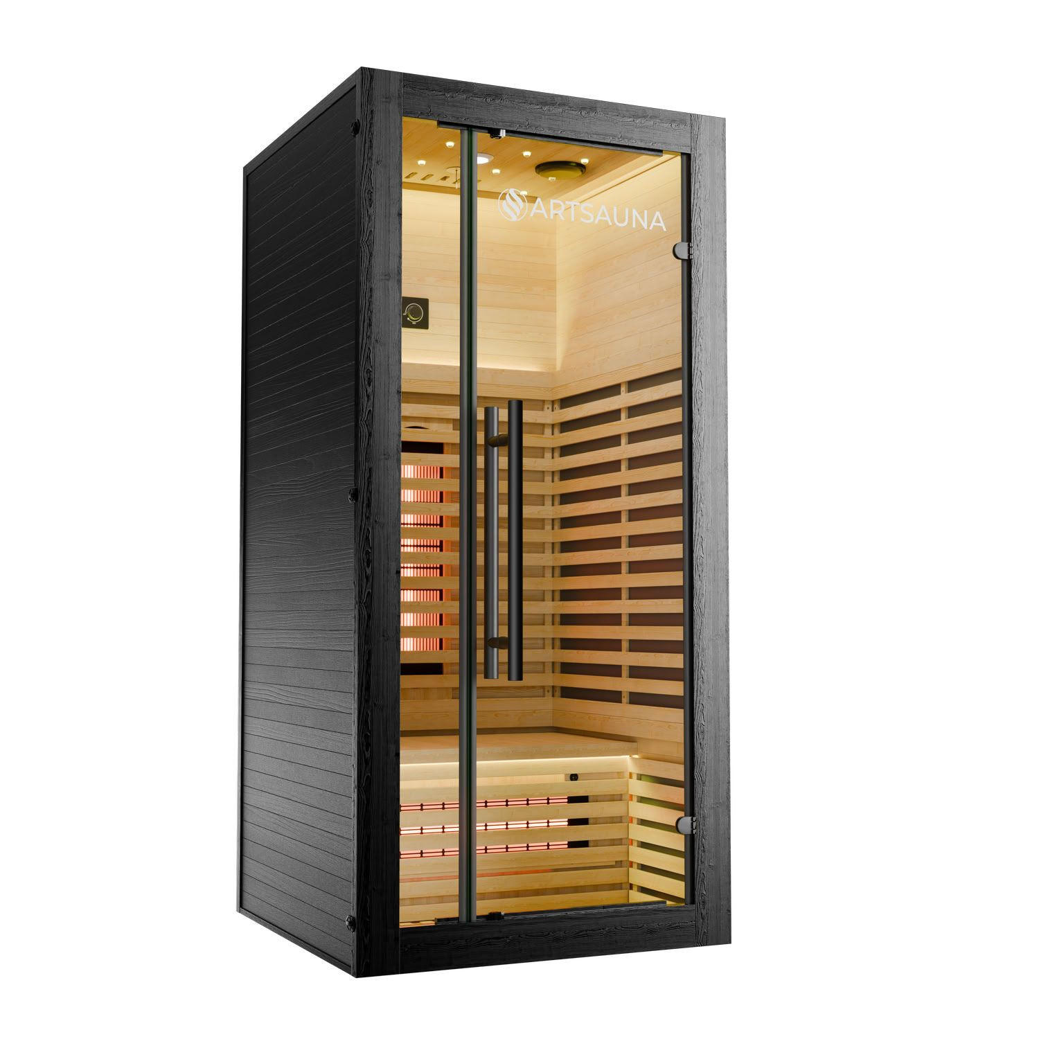INFRAROTKABINE Trondheim90 natur mit Dual-Technologie & Hemlockholz - Schwarz, Holz (90/190/90cm) - Artsauna