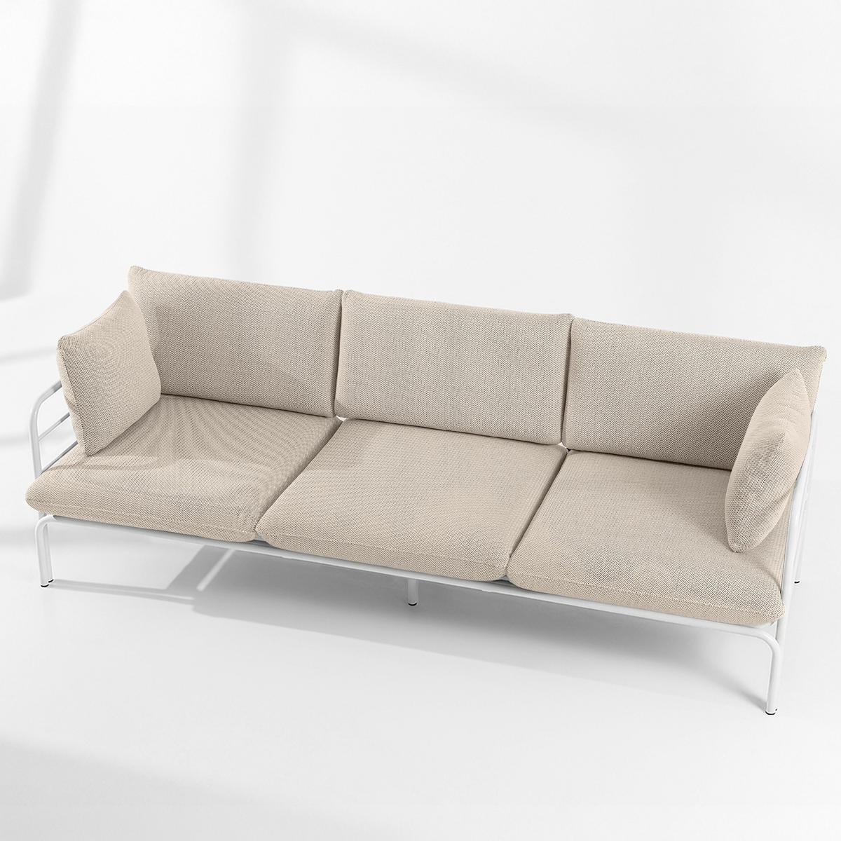 GARTENMÖBELSET RAMBE 4-tlg. 1x Tisch 2x Sessel 1x Sofa 3-Sitzer, mit Auflage, Stahlrahmen, LOFT-STIL, Weiß - Beige/Weiß, Glas/Textil - KONSIMO®