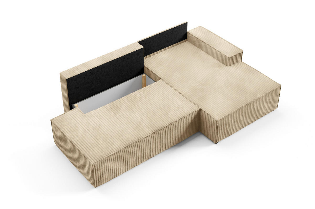 ECKSOFA TESSO R-S Beige Kordstoff mit Schlaffunktion - Beige, Holz (247/170cm) - MASSENO