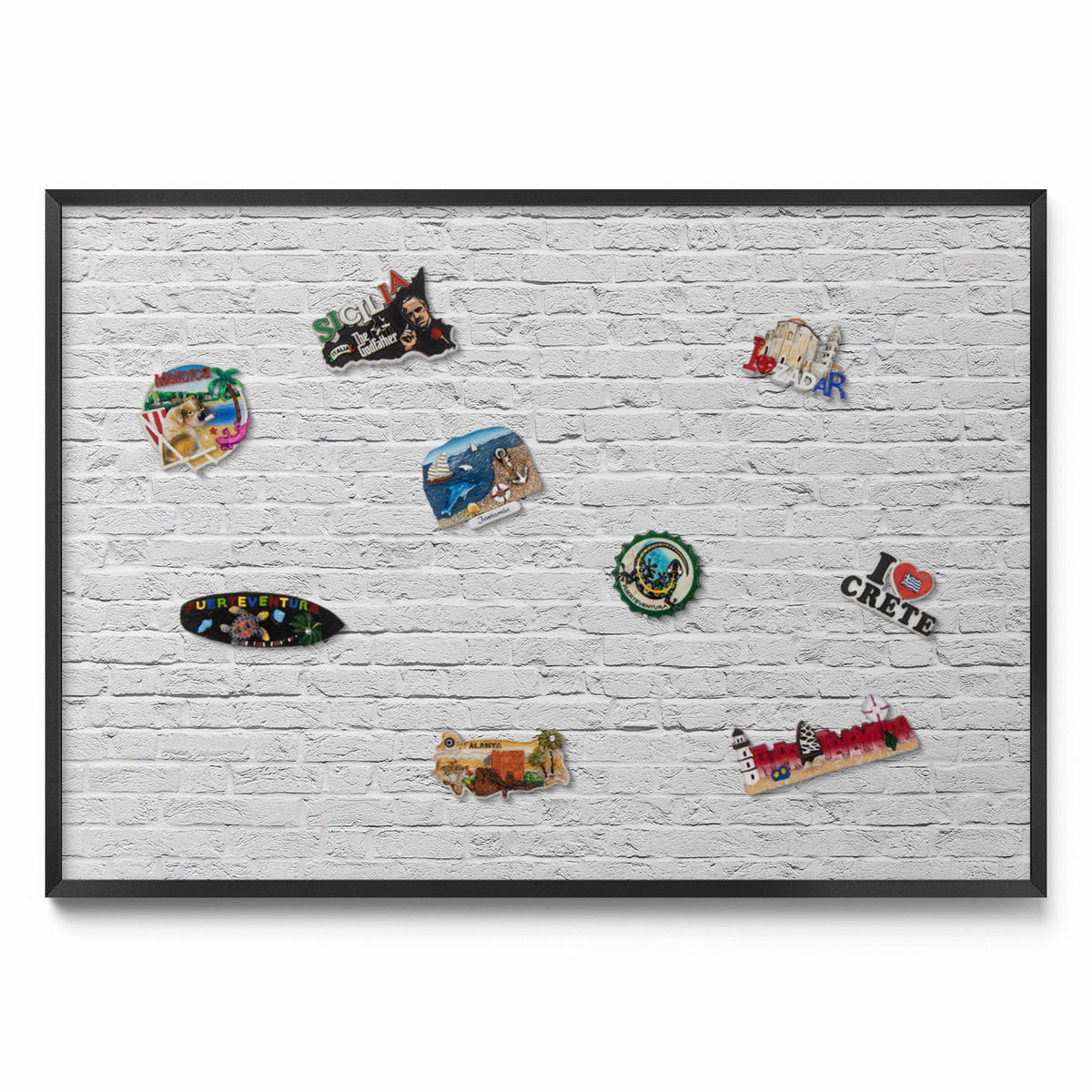 MAGNETTAFEL 100x70 cm Schwarzer Rahmen Ziegelwand Helle Wand - Zinkfarben, Metall (100/70/0.4cm) - TULUP