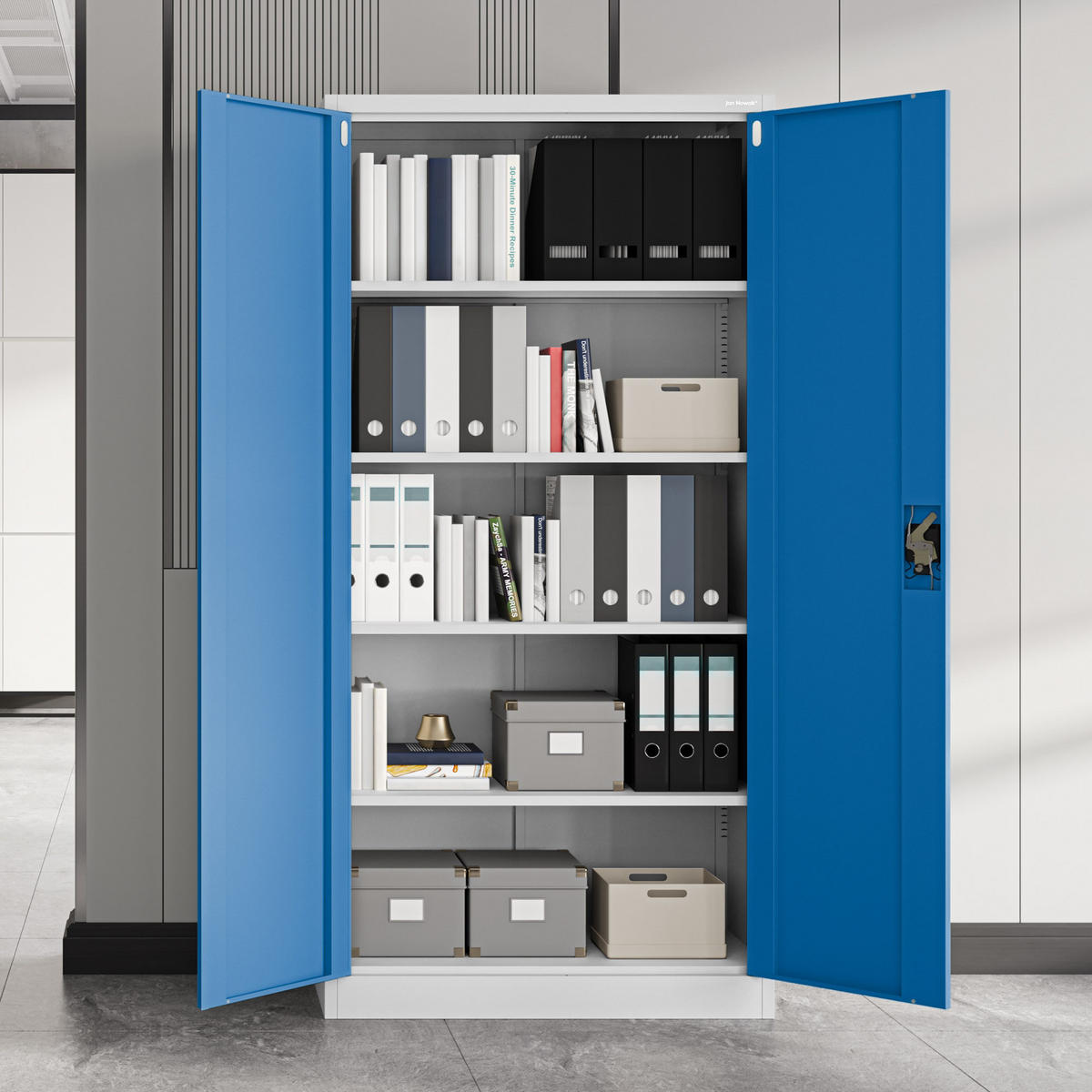 AKTENSCHRANK JAN 185x90x45 cm - Blau/Weiß, Metall (90/185/40cm) - Jan Nowak