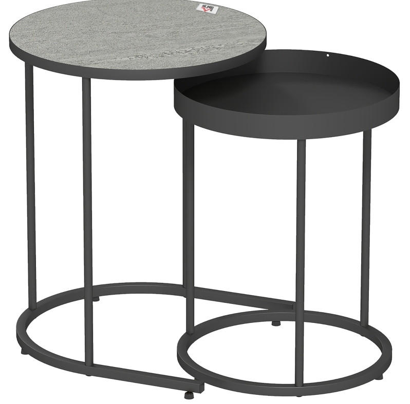 SATZTISCHE 42/42/54 und 36/36,5/48,5 cm im 2er-Set, stapelbar mit Tablettdesign und Metallgestell, Grau - Grau, Metall (42/42/54cm) - Redom