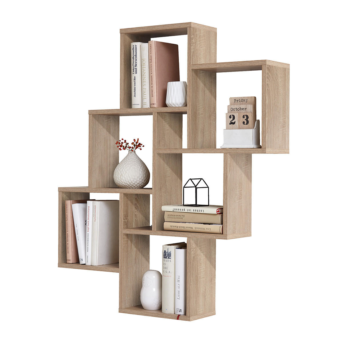 WANDREGAL mit 8 Fächern - Laurio - Eichefarben, Holzwerkstoff (15.7/94.3/81.2cm) - Calicosy