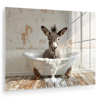 ACRYLGLASBILD Esel - Tiere - Badewanne - Schaumstoff 80x60 cm - Weiß, Glas (80/60cm) - MuchoWow