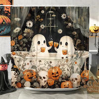 DUSCHVORHANG Halloween niedlich 180 x 220 cm Polyester wasserdicht maschinenwaschbar mit Haken - Schwarz, Textil (180/220cm) - MCBOSON