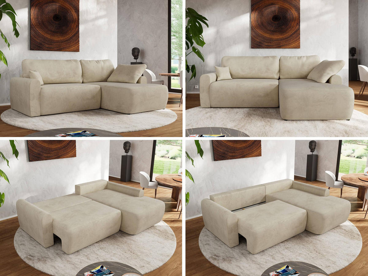 ECKSCHLAFSOFA CUBO L Beige Velvet - rechts - Beige/Schwarz, Kunststoff/Textil (187/273cm) - MKS