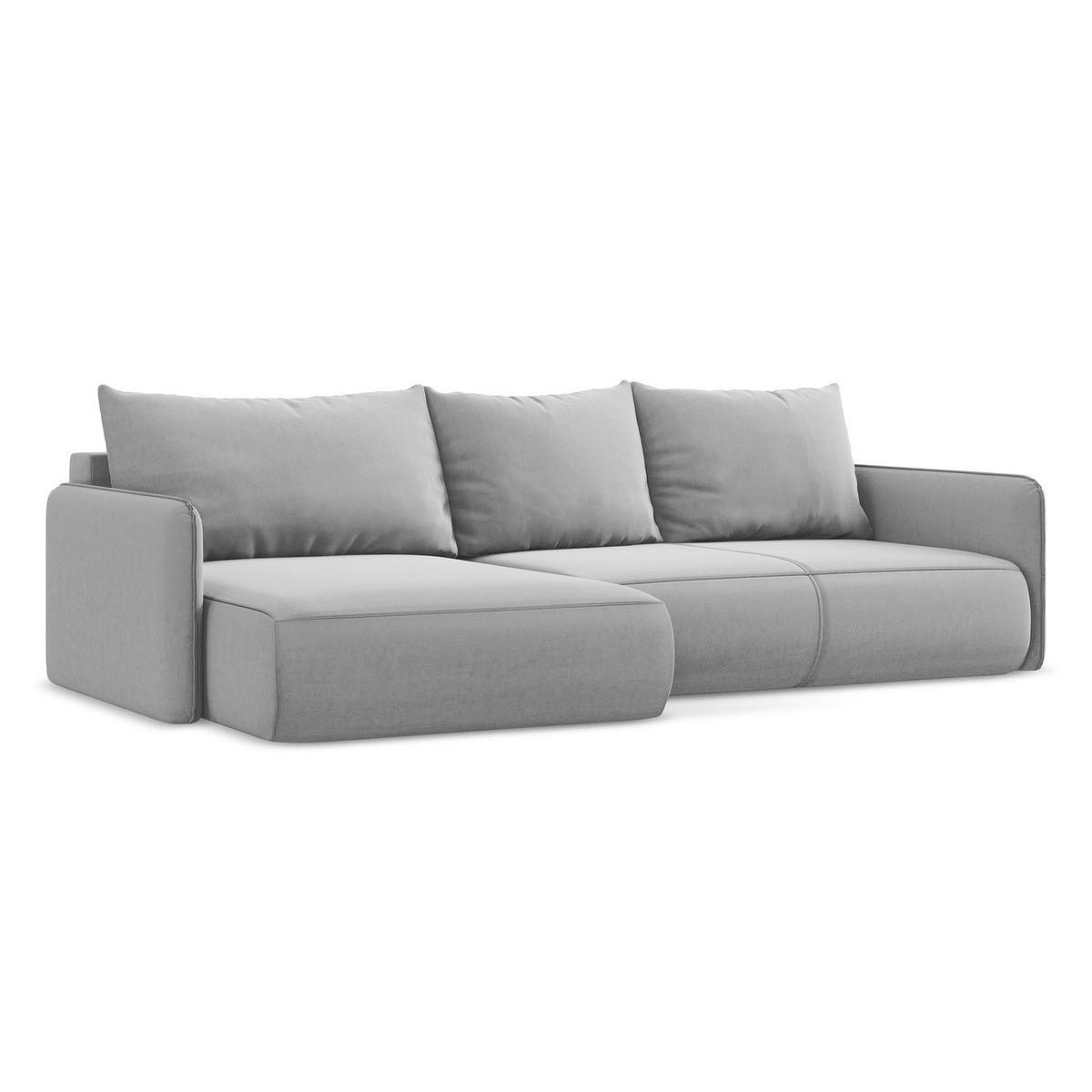 ECKSOFA mit Schlaffunktion Samt Stoff Grau - Schwarz/Grau, Kunststoff/Textil (148/240cm) - LaMiaSofa
