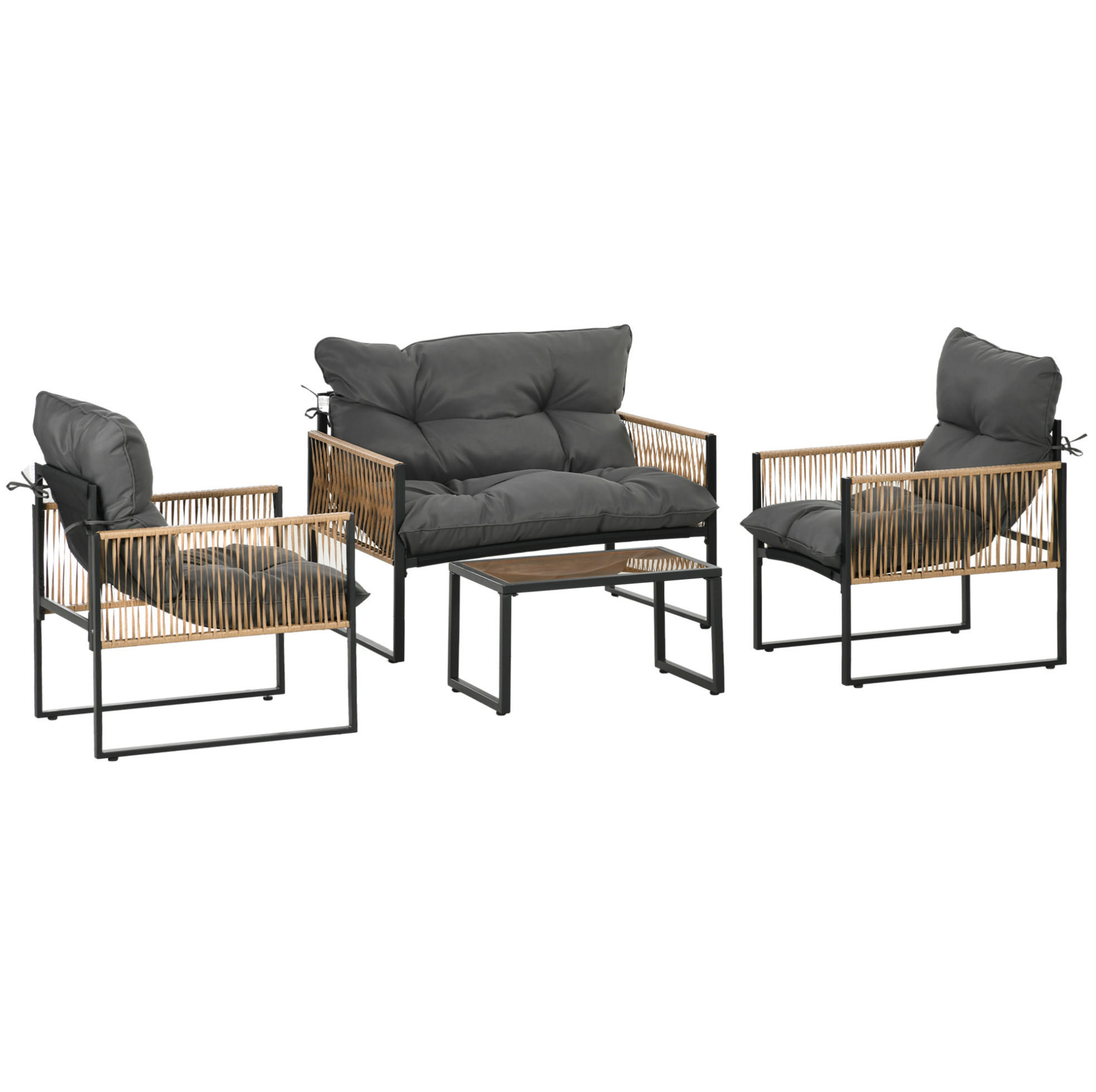 LOUNGEGARNITUR 106/72/70 cm Dunkelgrau aus Polyester 4er Set - Dunkelgrau, Holzwerkstoff - OKMYHOME