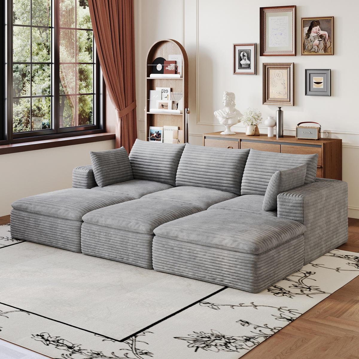 3-SITZER aus Stoff 260 cm Grau modular mit Schaumstoffkern und flexibel kombinierbaren Elementen - Grau, Textil (260/60/160cm) - Modfu