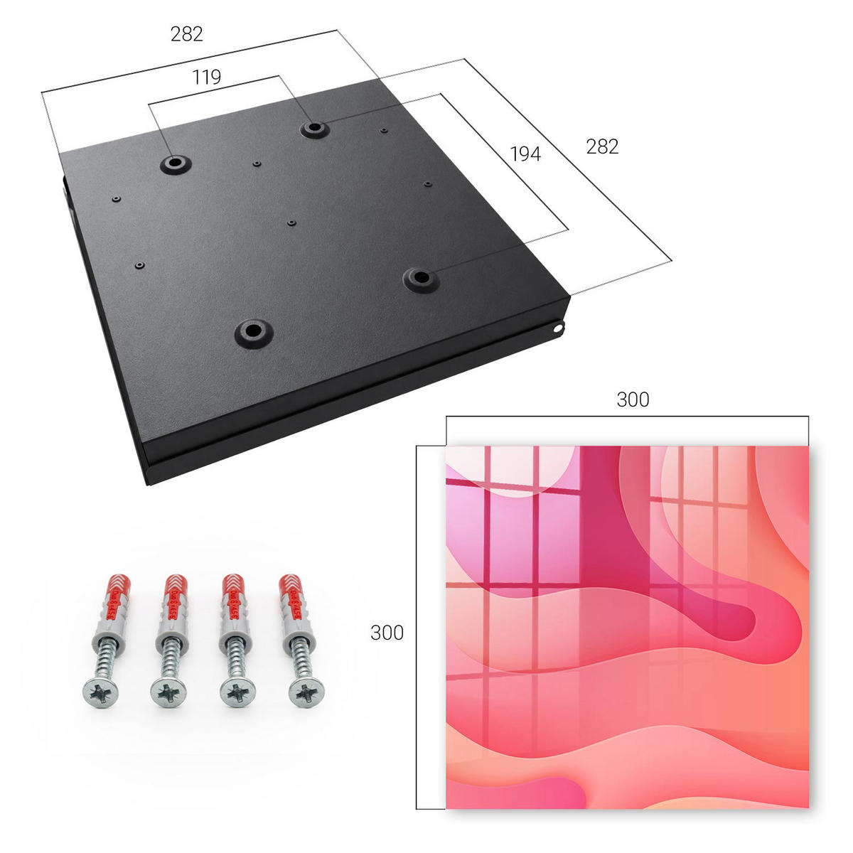 SCHLÜSSELBOX Schwarz 30x30 cm- Türöffnung nach rechts - Wellenenergie - Pink, Metall (30/30/5cm) - TULUP